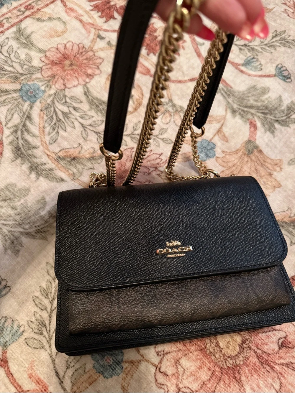 Coach Black Leather and Signature Canvas Chain Crossbody with Gold Hardware - Picture 4 of 16